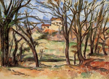 Casa detrás de los árboles en el camino hacia el paisaje de Tholonet Paul Cezanne Pinturas al óleo